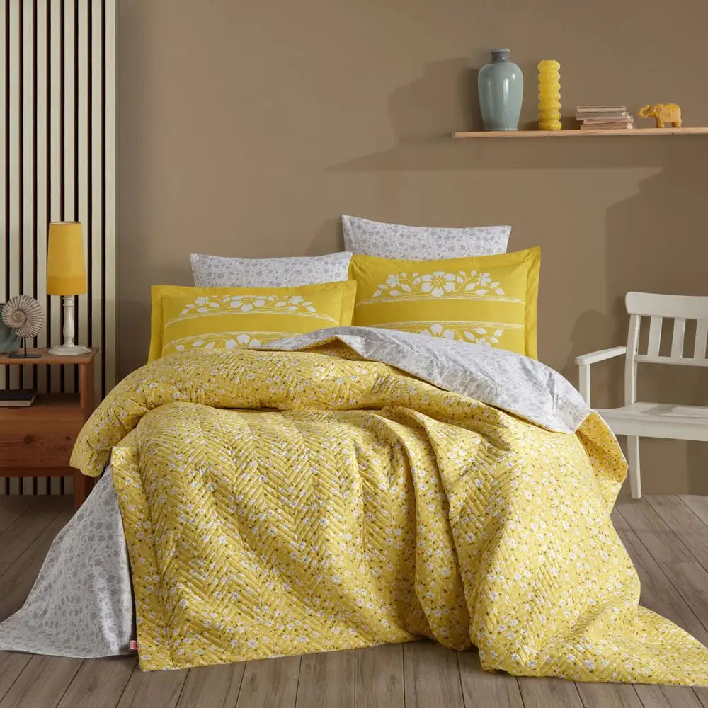 Hobby Sofia Yellow Double Poplin Quilted Duvet Cover Set