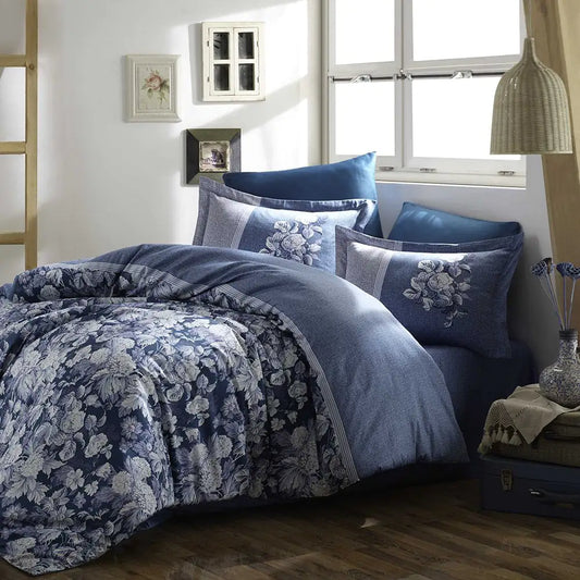 Petrol Blue Satin Duvet Cover Set - Double Size 100% Cotton Bedding