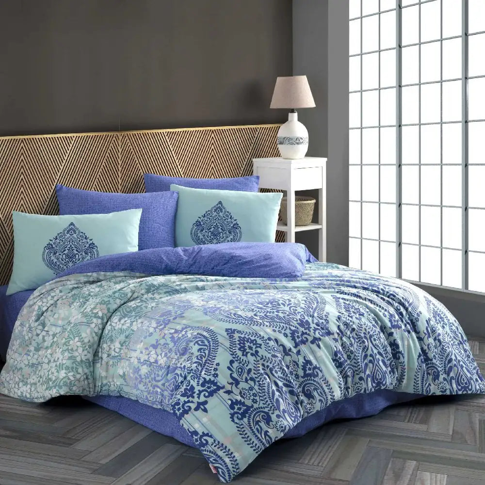 Ranforce Double Duvet Cover Set in Turquoise Cotton