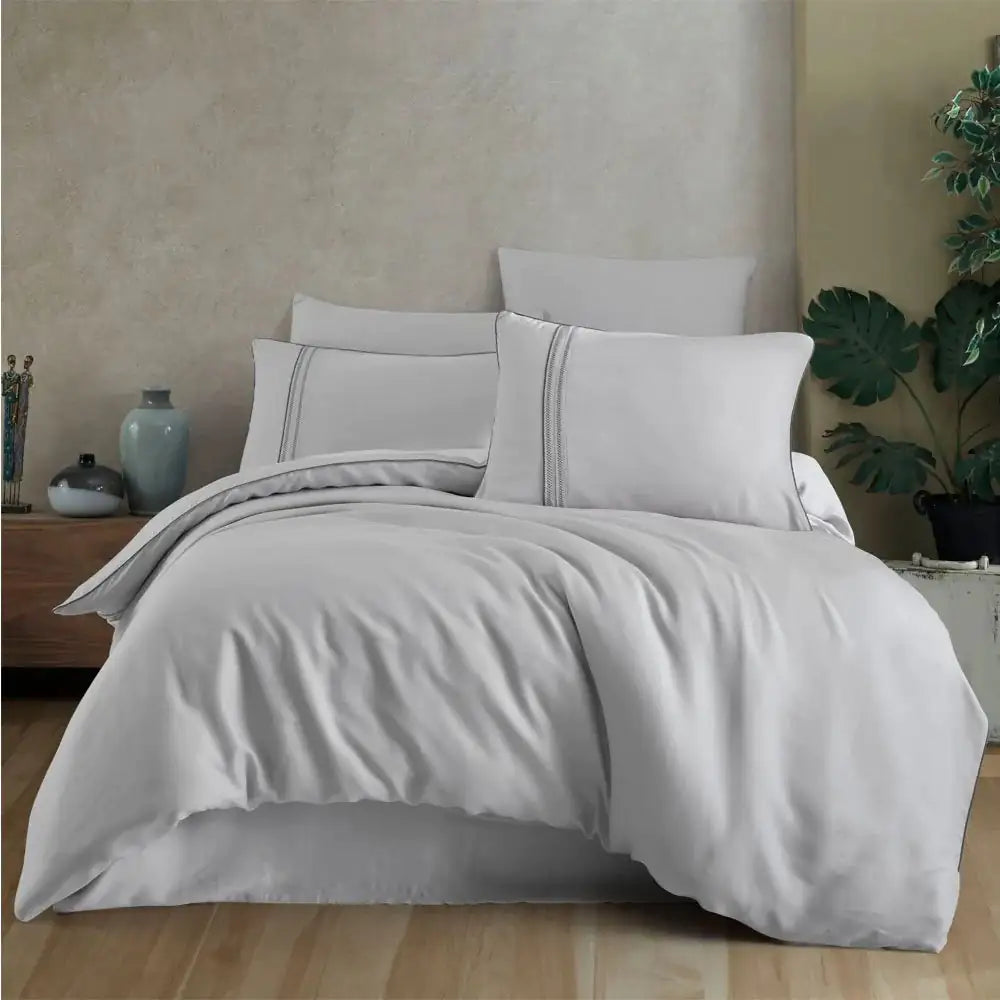 Luxury Modal Silk Bedding Set - Light Gray Double Size