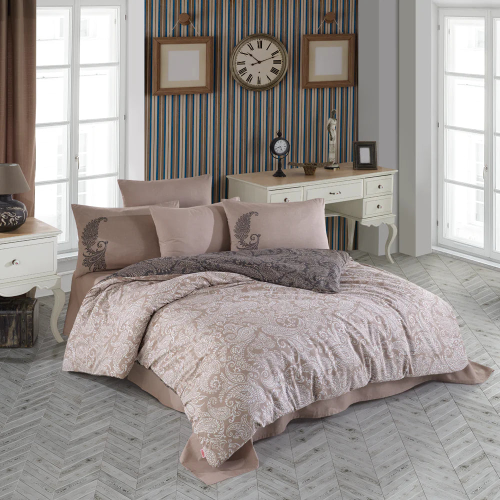 Beige Double Duvet Cover Set in Ranforce Cotton