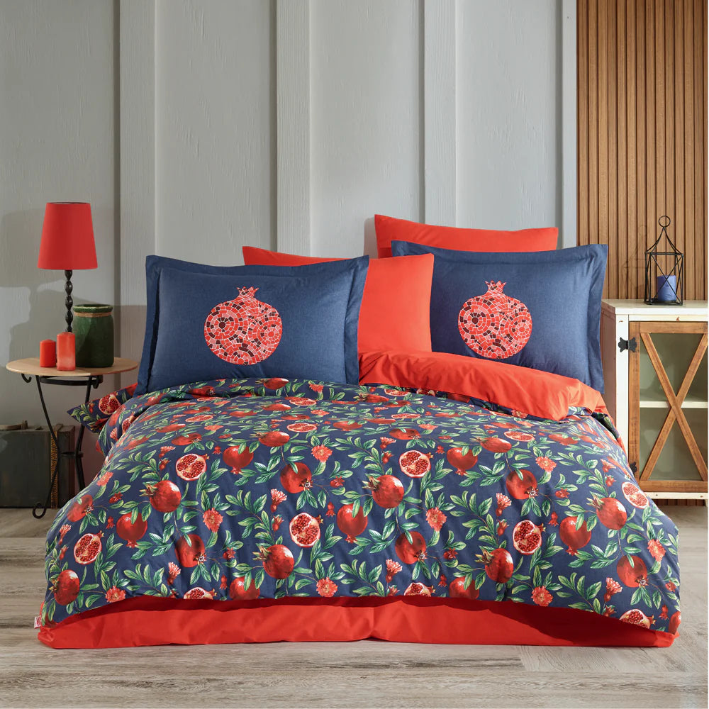 Red 100% Cotton Poplin Double Duvet Cover Set with Pillowcases