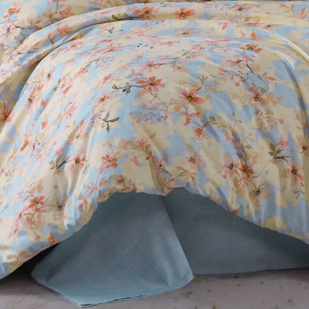 Hobby Lily Blue Floral 100% Cotton Poplin Duvet Cover Set with Sheet & Pillowcases