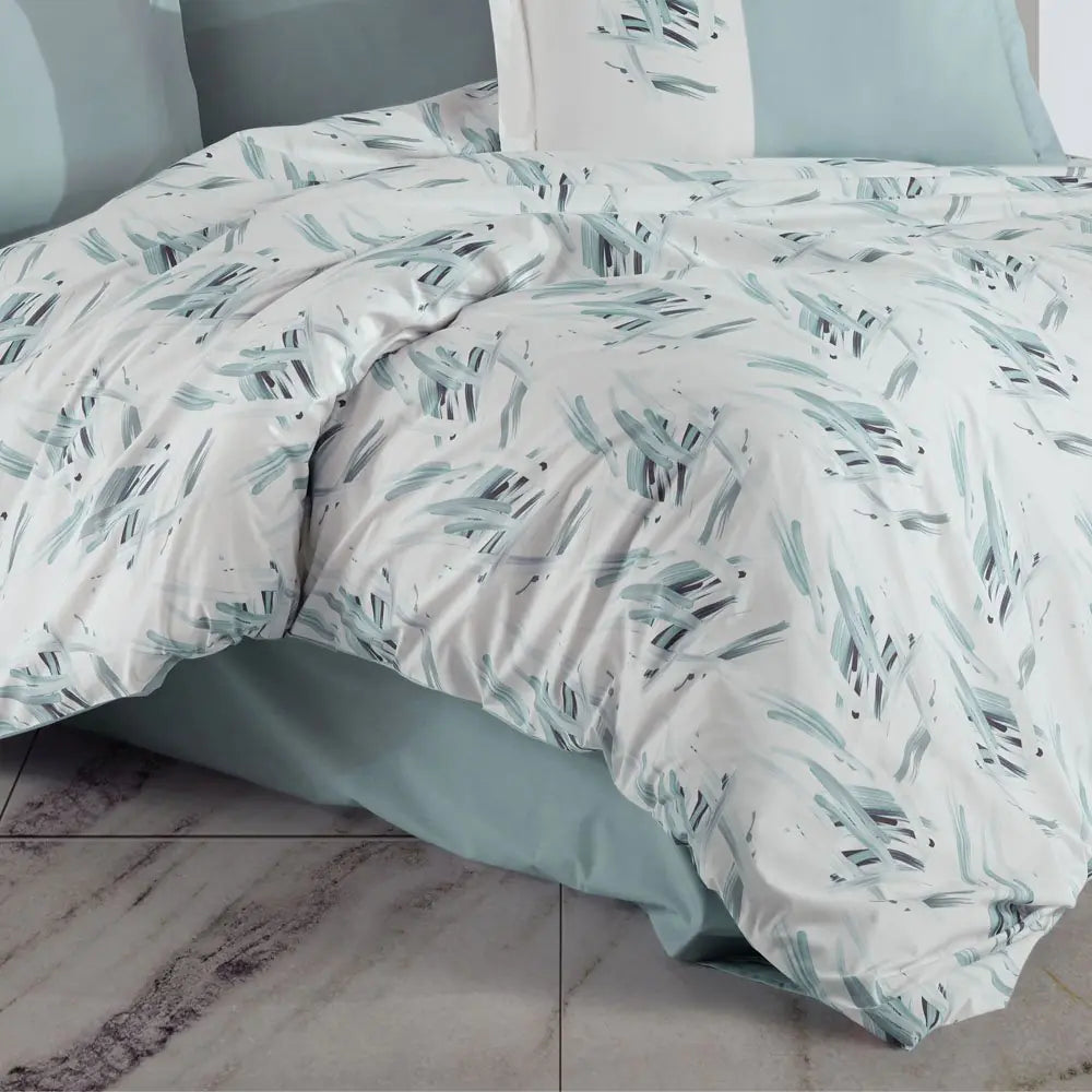 Ice Blue Poplin Cotton Double Duvet Cover Set with Pillowcases