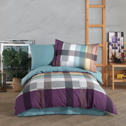 Bordeaux Cotton Poplin Duvet Cover Set with Pillowcase & Flat Sheet