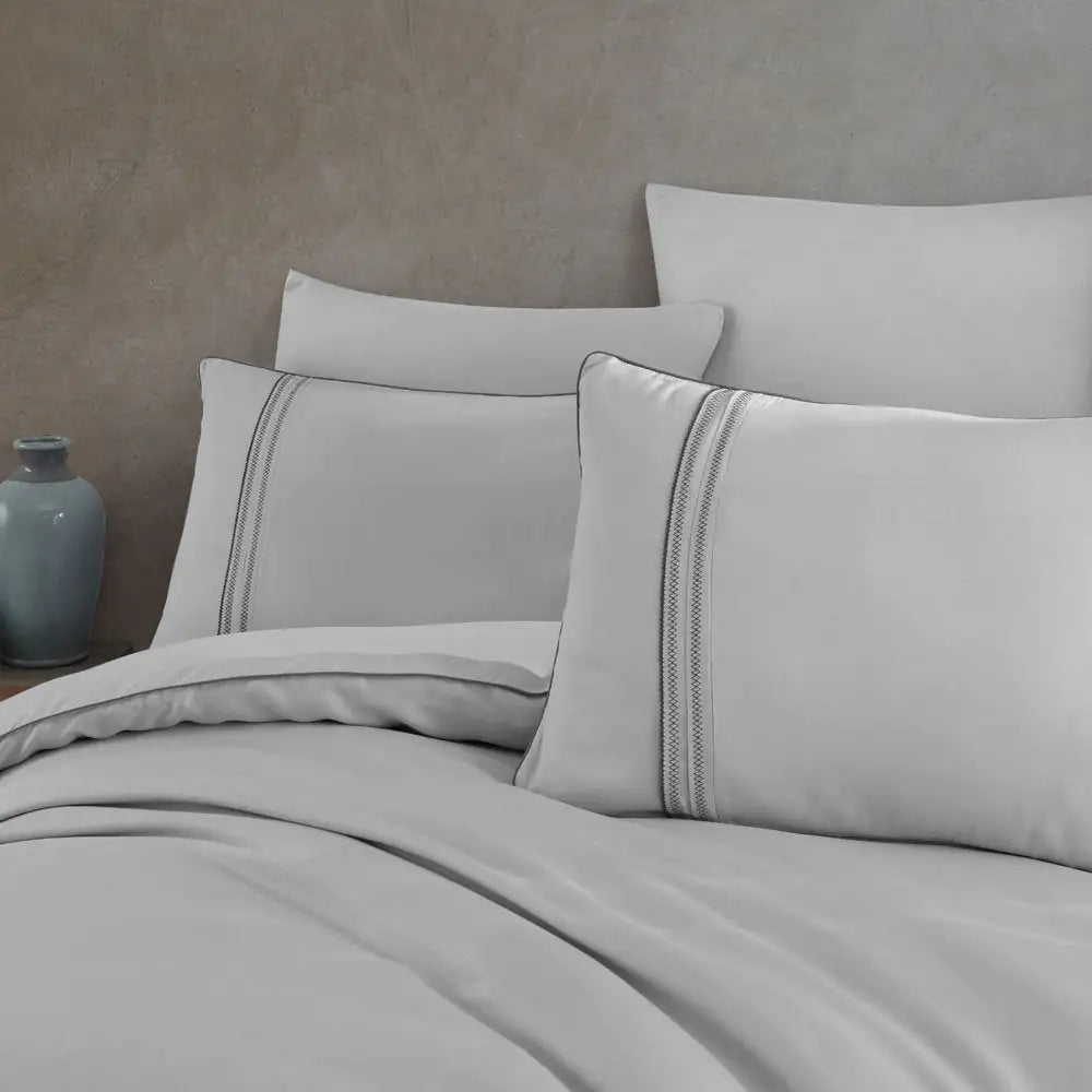 Luxury Modal Silk Bedding Set - Light Gray Double Size