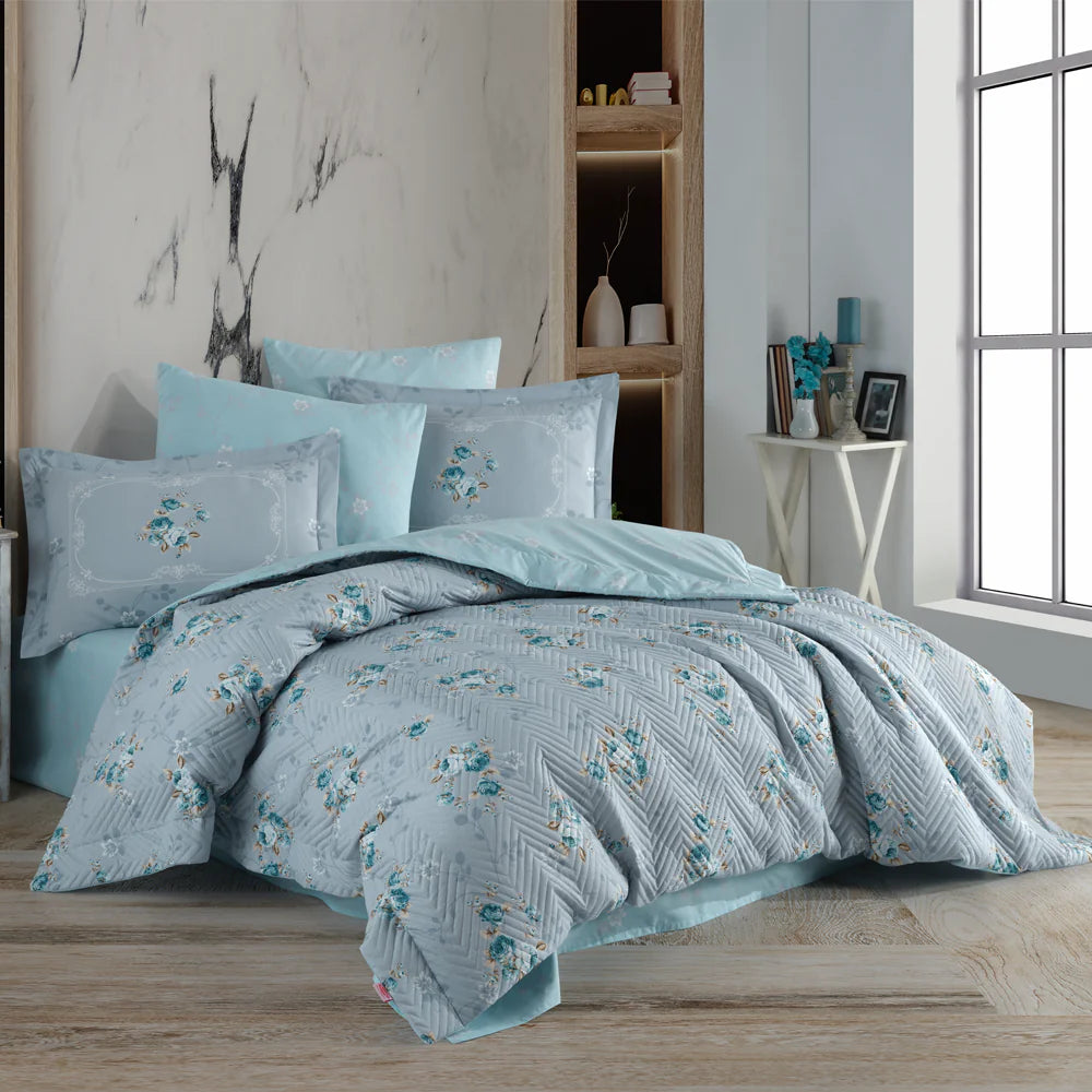 Mint Poplin Quilted Duvet Cover Set - Single Bed Size, 100% Cotton