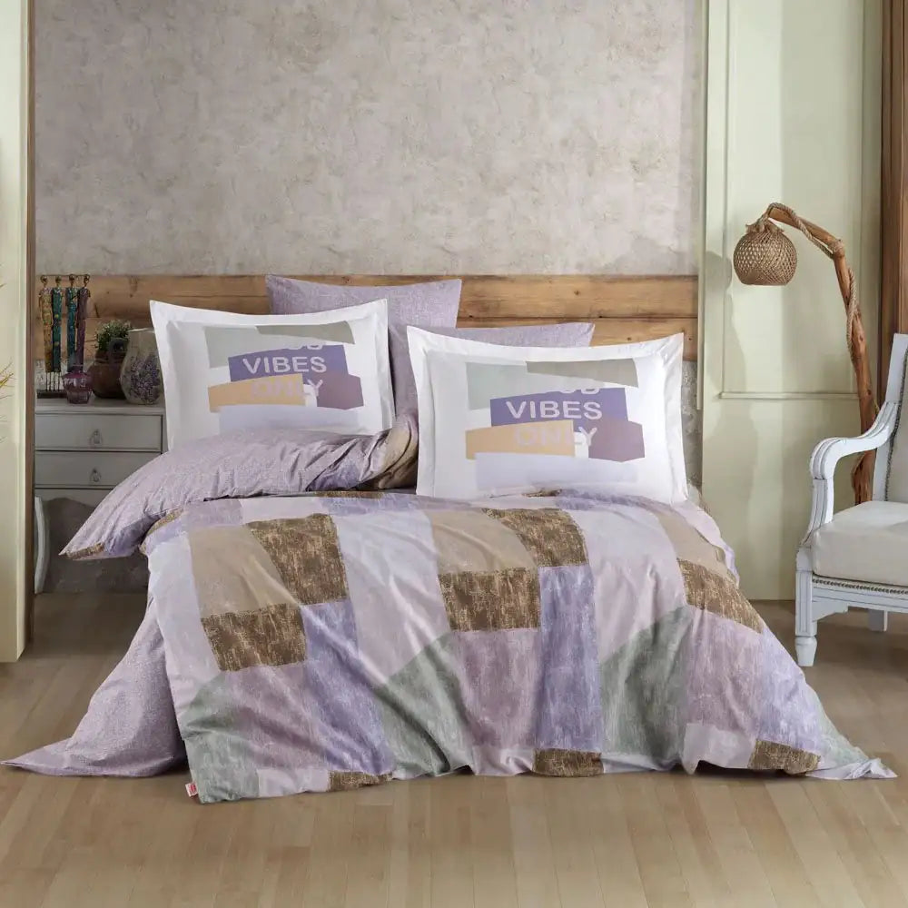 Duvet Cover Set in Lila Poplin Cotton - Double Size