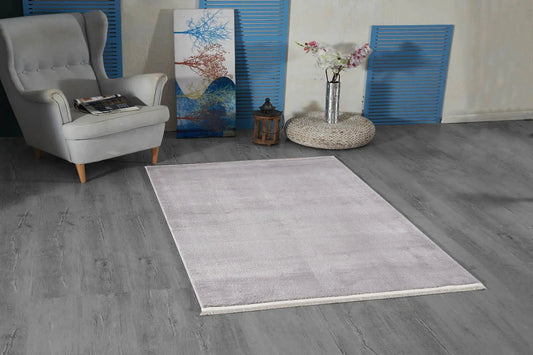 Elegant Tasseled Area Rug 4x6 Feet / 120x180 cm, Light Gray