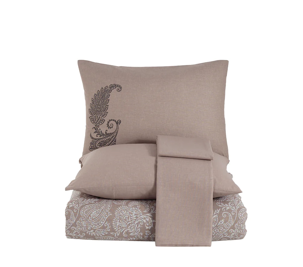 Beige Double Duvet Cover Set in Ranforce Cotton