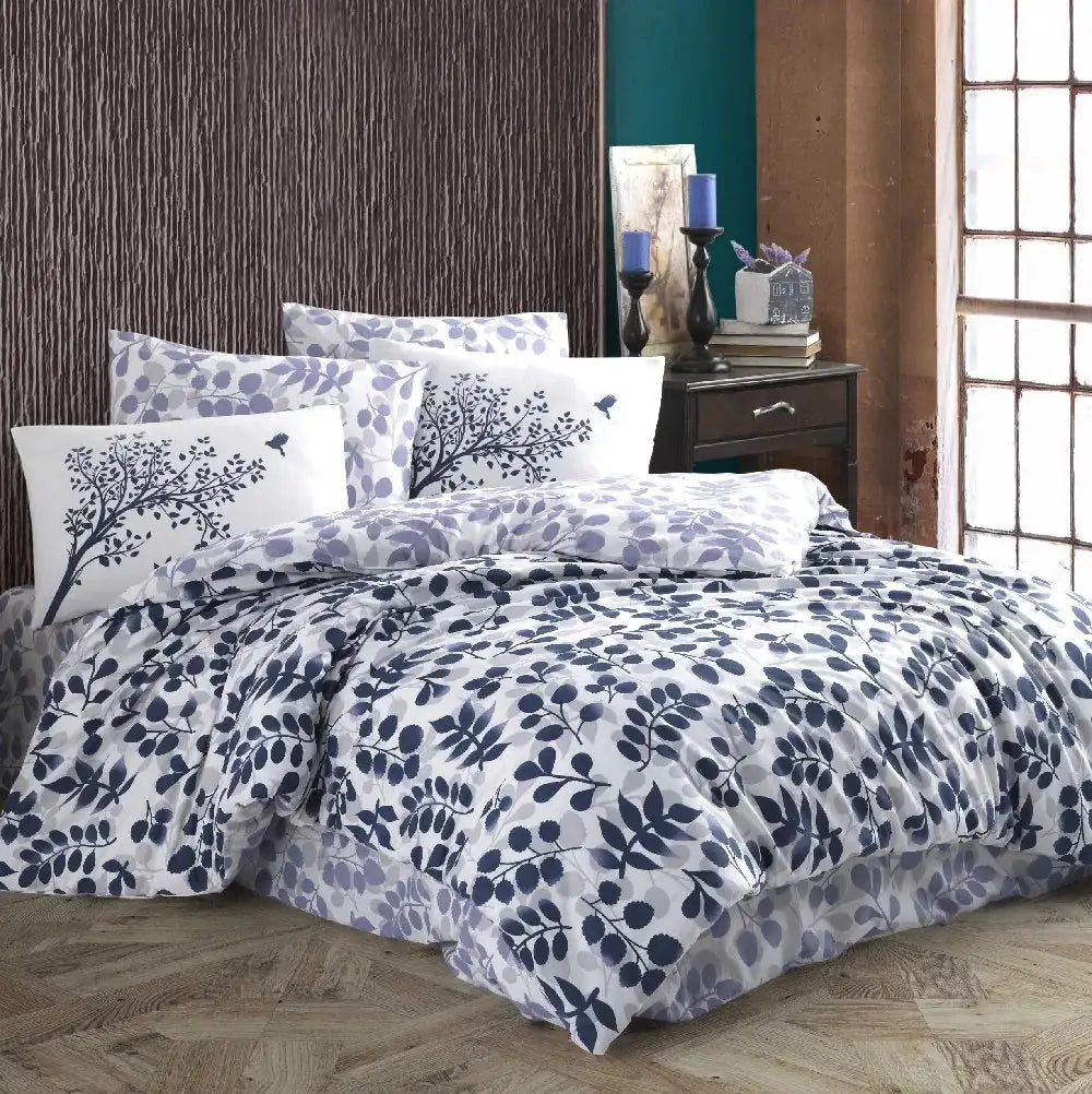 Navy Blue 100% Cotton Double Duvet Cover Set with Pillowcases