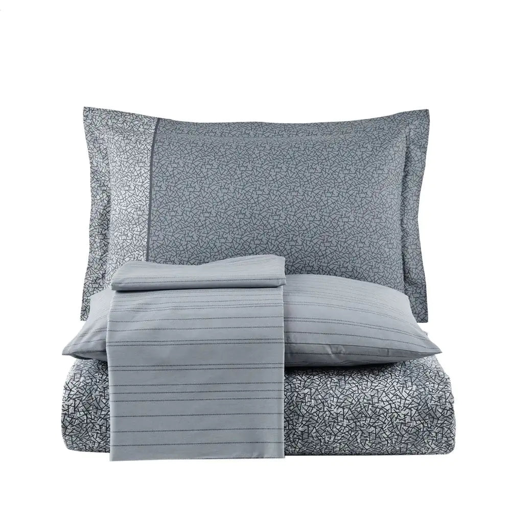 Silvana Gray Poplin Double Duvet Cover Set - 100% Turkish Cotton Bedding