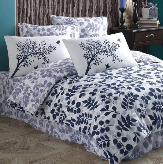 Navy Blue 100% Cotton Double Duvet Cover Set with Pillowcases