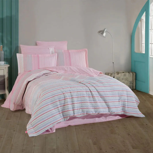 Double Poplin Kapitone Duvet Cover Set - Soft Pink Bedding