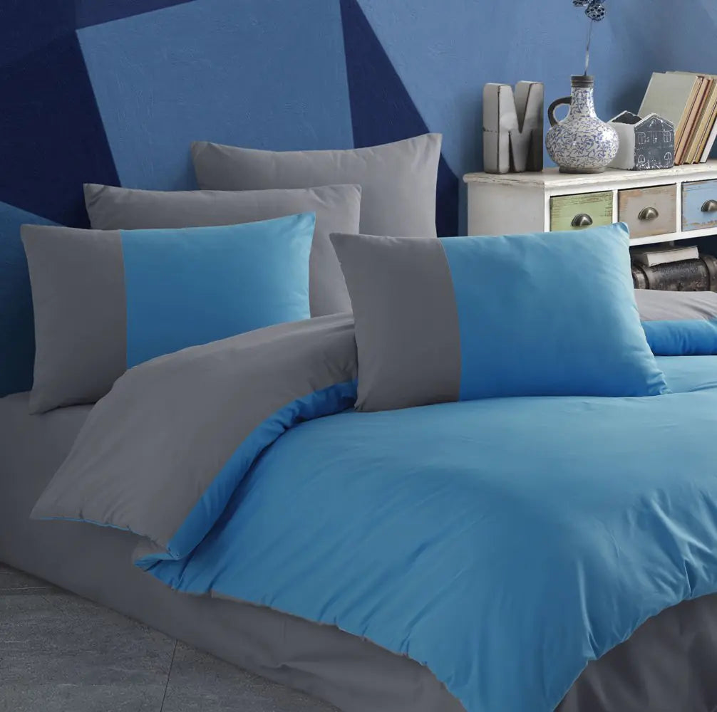 Duvet Cover Set in Diamond Blue Poplin, Double Size