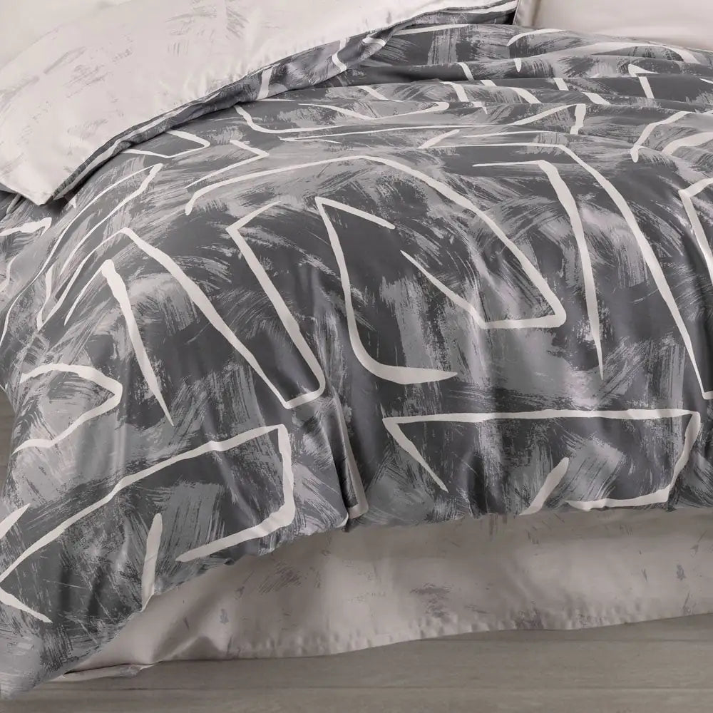 Double Satin Duvet Cover Set - 100% Cotton, 4-Piece Gray Bedding Collection