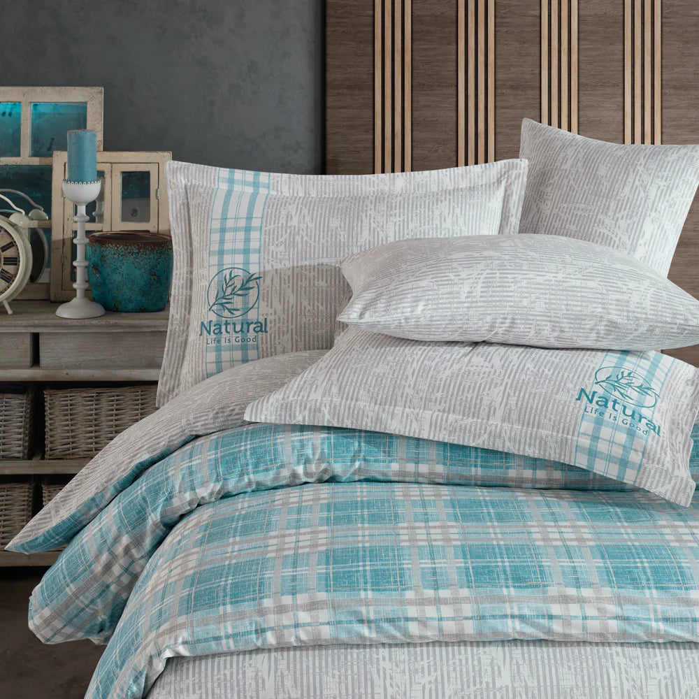 Turquoise Poplin Single Duvet Cover Set in Denim Style