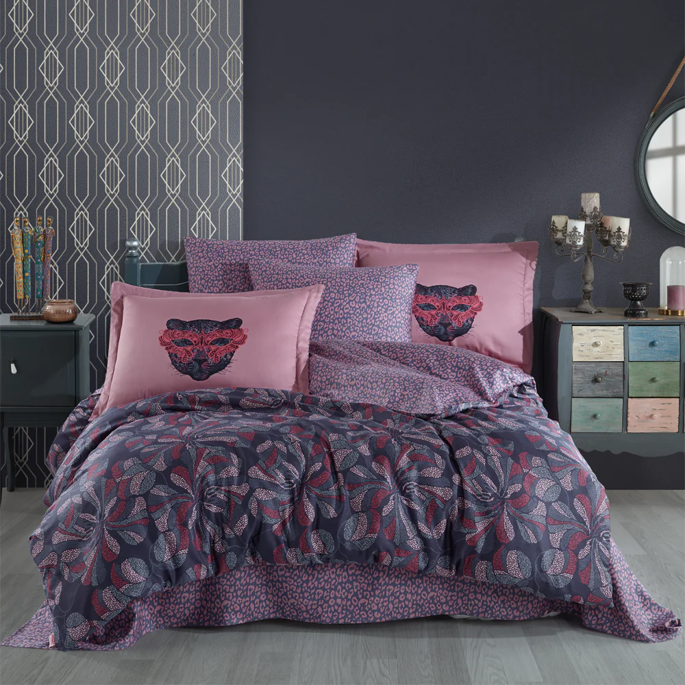 Pink Satin Double Duvet Cover Set - 100% Cotton