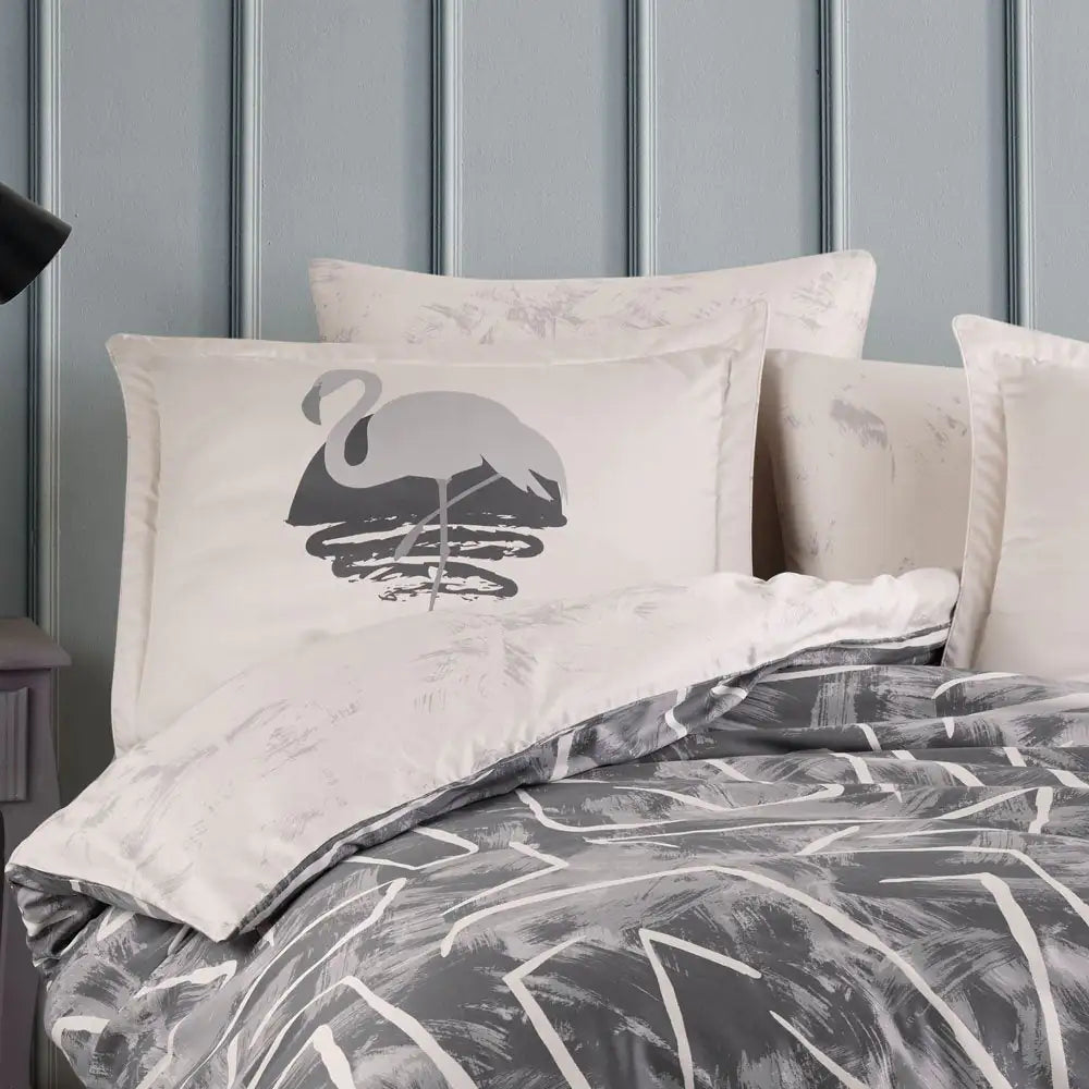 Double Satin Duvet Cover Set - 100% Cotton, 4-Piece Gray Bedding Collection