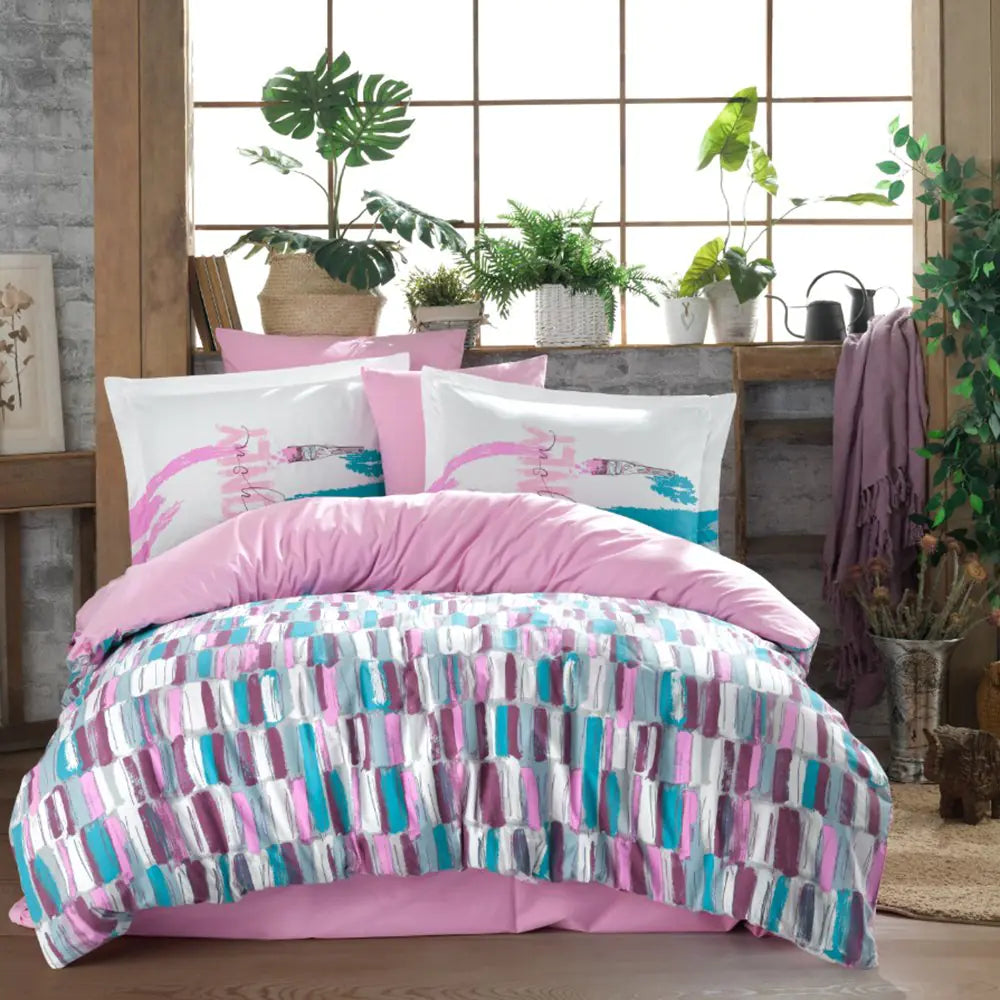 100% Cotton Pink Poplin Double Duvet Cover Set with Pillowcases