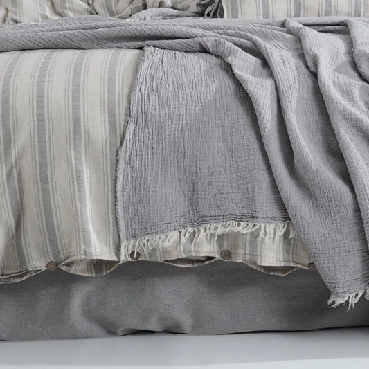 Gray Yarn-Dyed Double Bed Set with Lace-Up Design