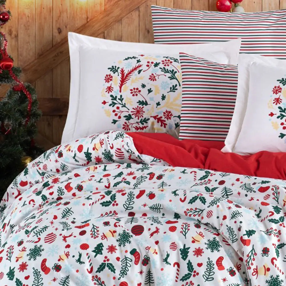 Christmas Poplin Cotton Bedding Set - Double Size Festive Viola Design