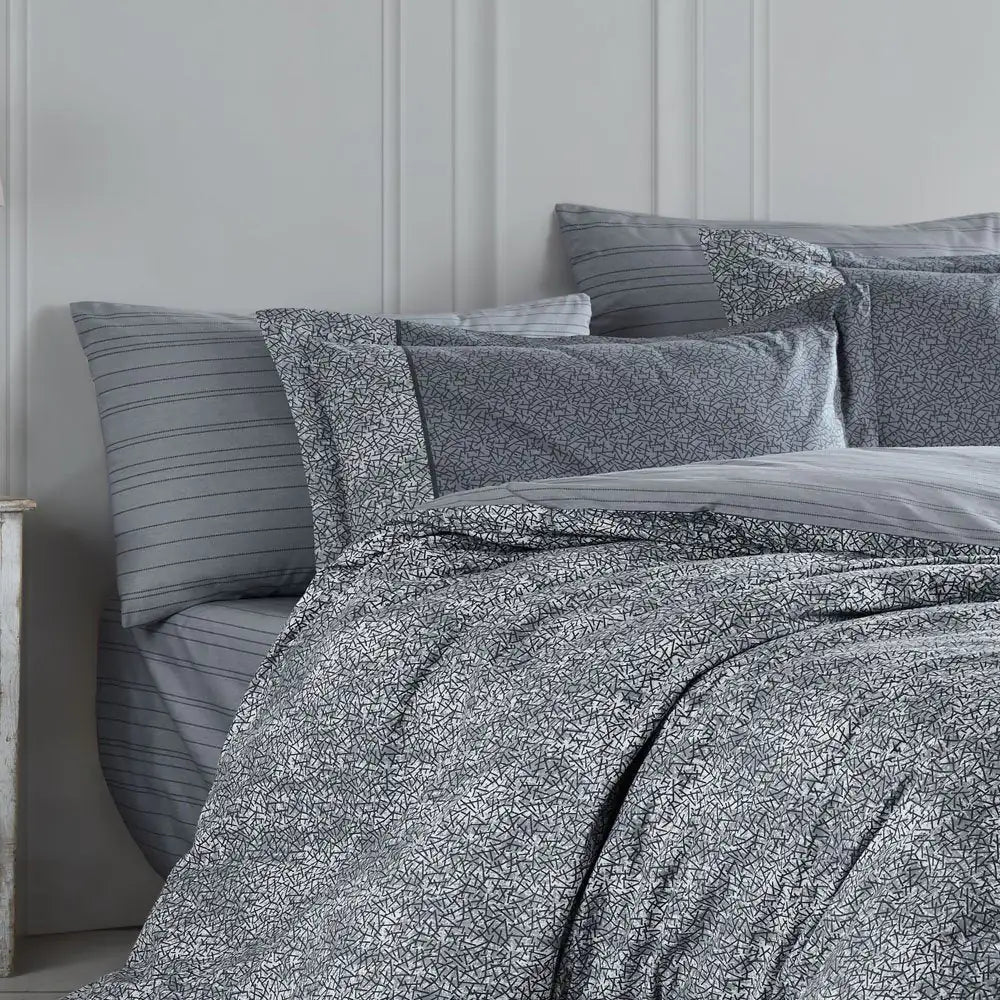 Silvana Gray Poplin Double Duvet Cover Set - 100% Turkish Cotton Bedding