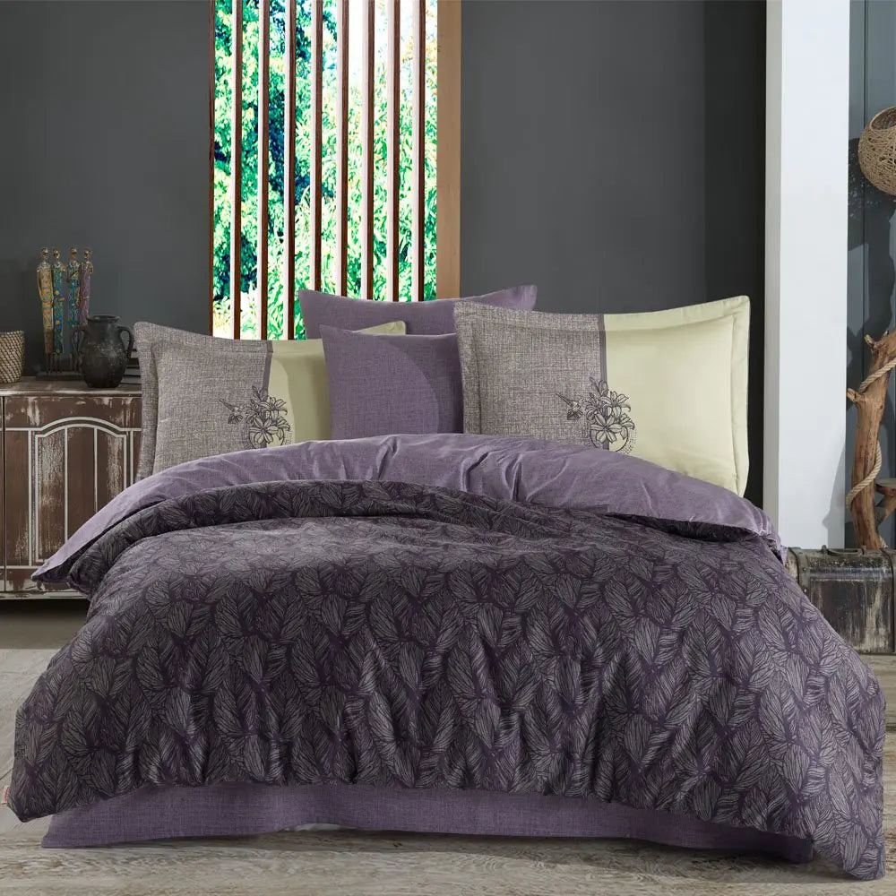 Hobby Lotus Purple Double Satin Duvet Cover Set - 6-Piece Bedding Set