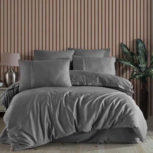 Luxury 300TC Satin Cotton Double Duvet Cover Set - Plain Gray