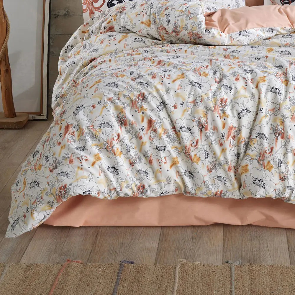 Salmon Poplin Cotton Double Duvet Cover Set with Pillowcases