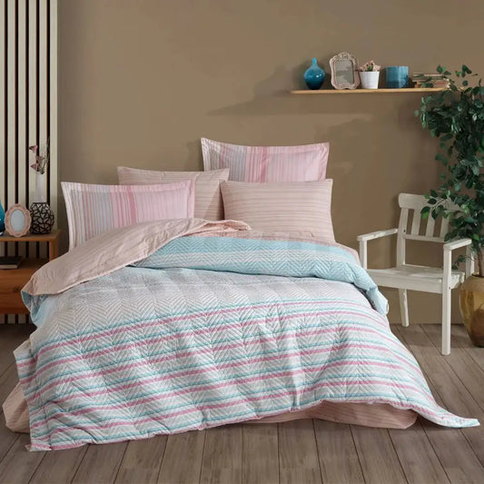 Turquoise Capitone Cotton Duvet Cover Set with Pillowcase