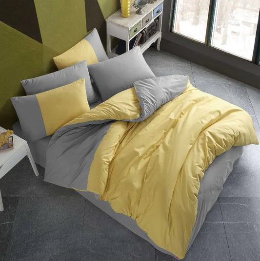 Poplin Double Duvet Cover Set with Diamond Pattern - Yellow