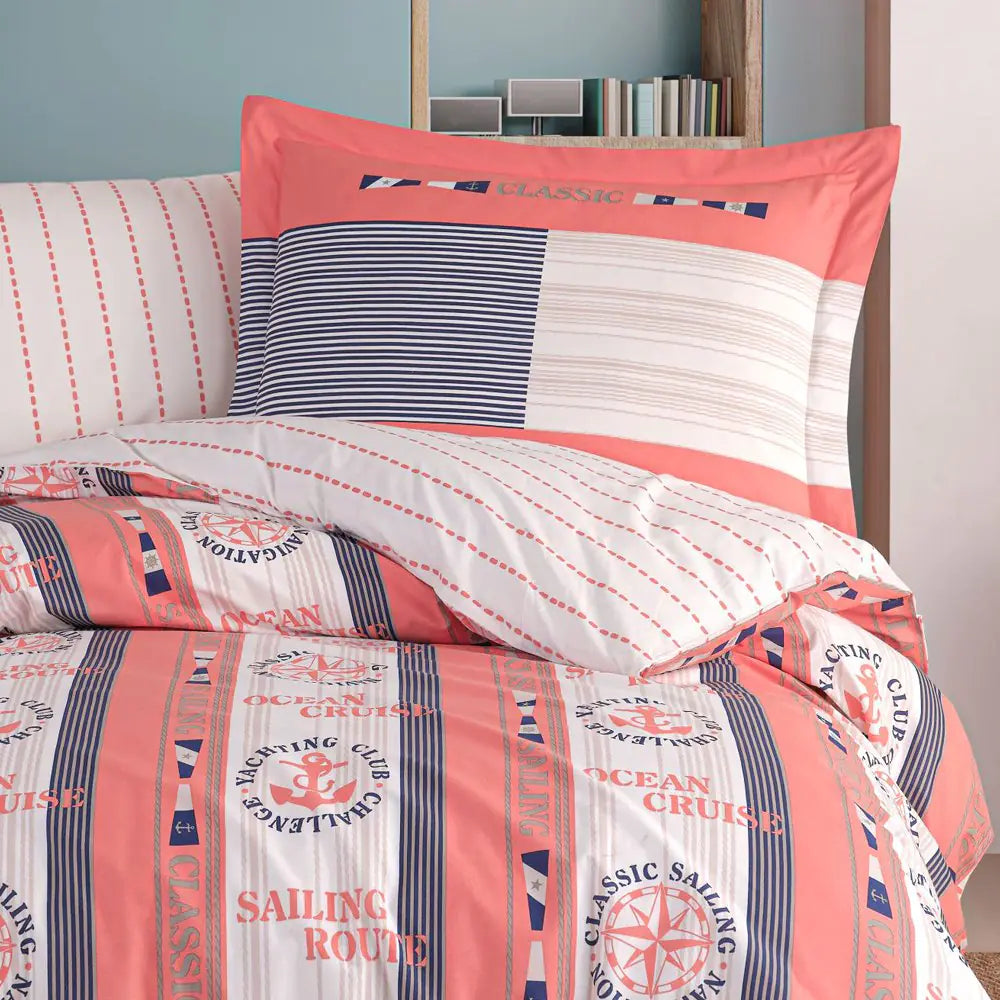 Salmon Poplin Studio Single Duvet Cover Set - 100% Cotton, 3-Piece Bedding