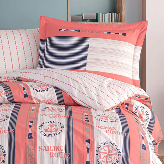 Salmon Poplin Studio Single Duvet Cover Set - 100% Cotton, 3-Piece Bedding