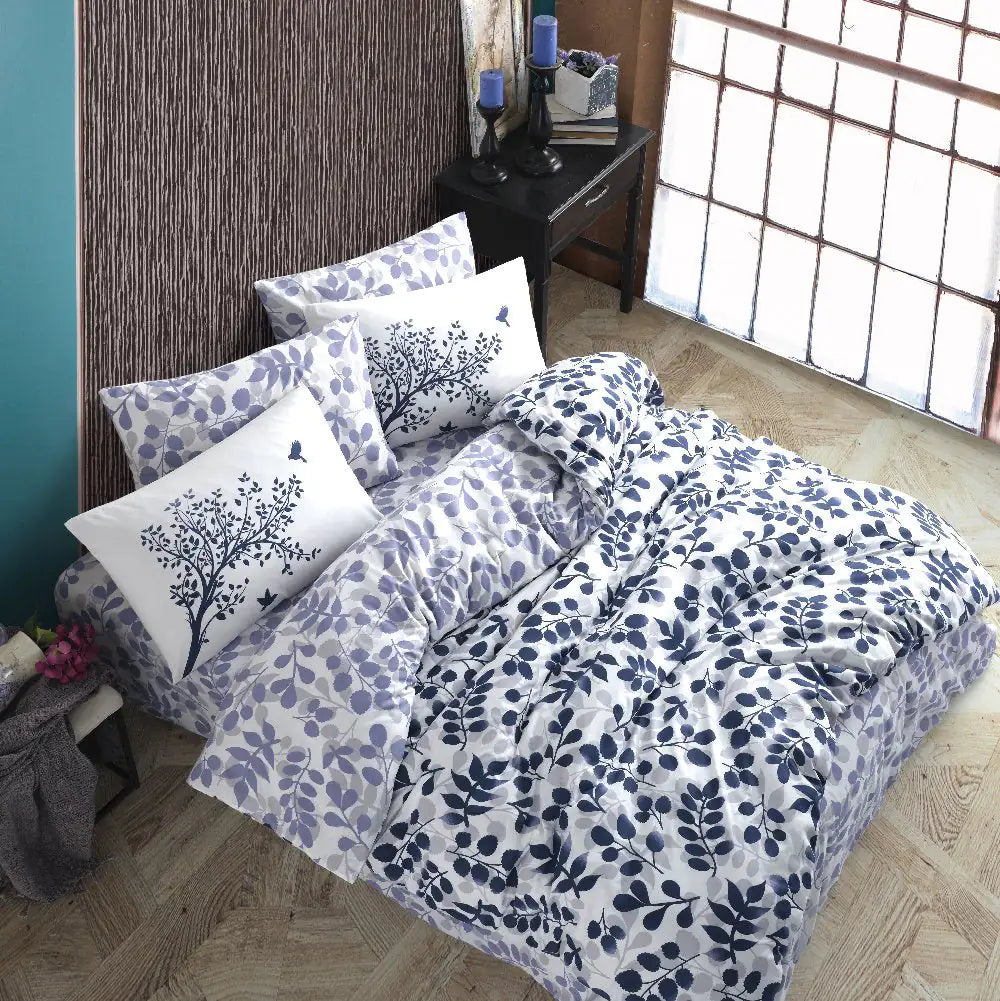 Navy Blue 100% Cotton Double Duvet Cover Set with Pillowcases