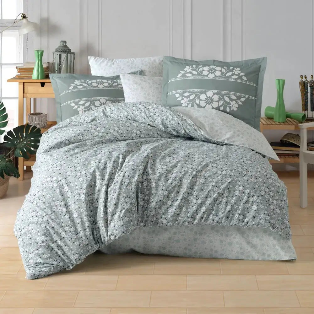 Green Poplin Double Duvet Cover Set - 100% Cotton Bedding