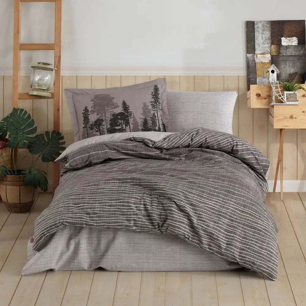 Coffee Poplin Cotton Duvet Cover Set with Flat Sheet & Pillowcase