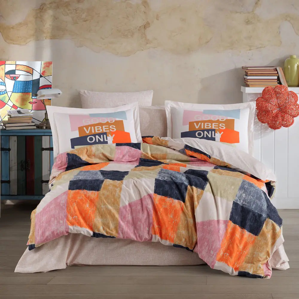 Double Duvet Cover Set in Vibrant Bermuda Orange Poplin Cotton