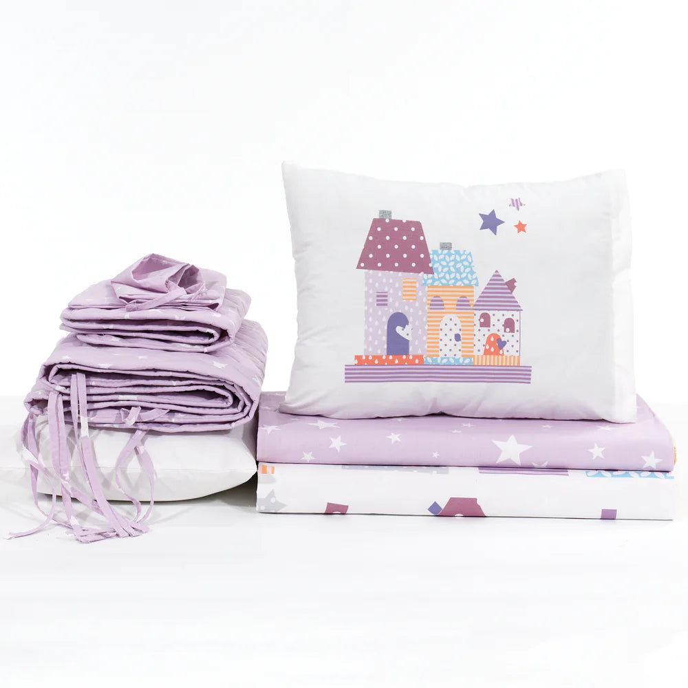 Felix Baby Duvet Cover Set - 100% Cotton Bedding with Pillowcases & Sheet, Purple