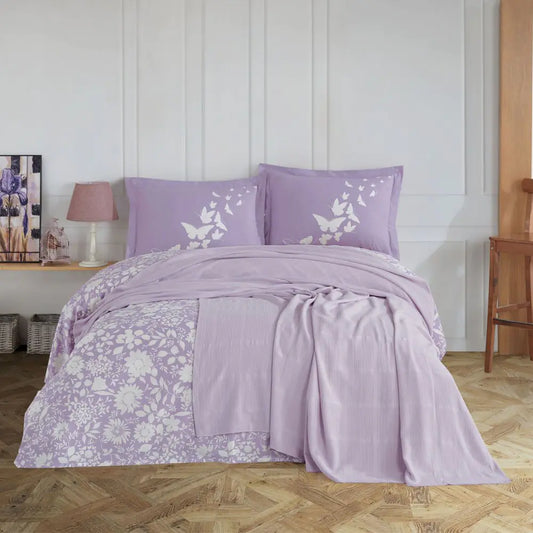 Lilac & Rainbow Double Pique Cotton Bedding Set