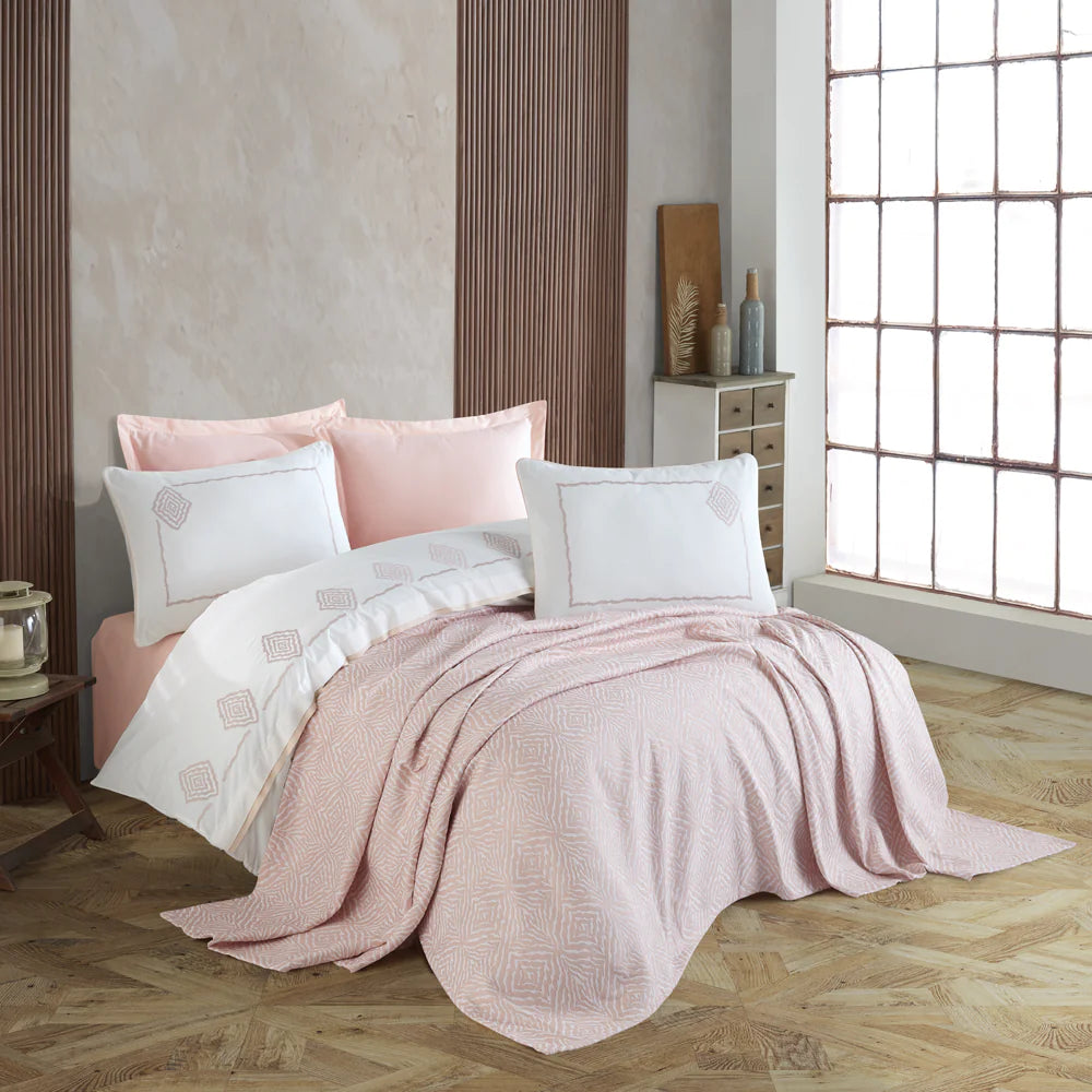 Greek Powder Color Double Pique Cotton Bedding Set