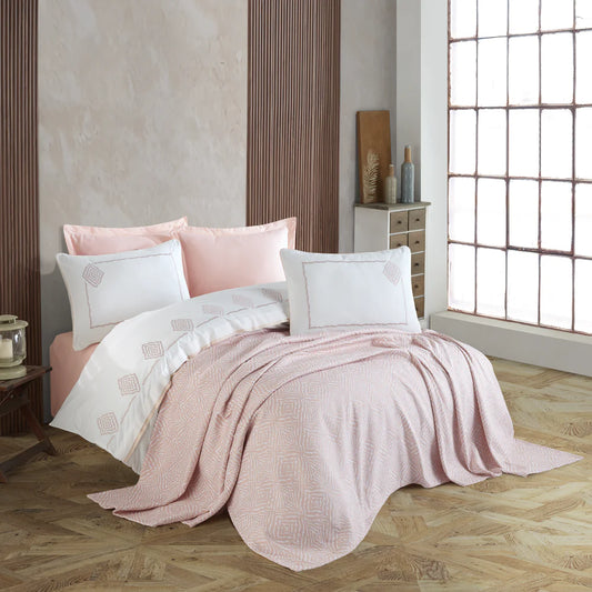 Greek Powder Color Double Pique Cotton Bedding Set