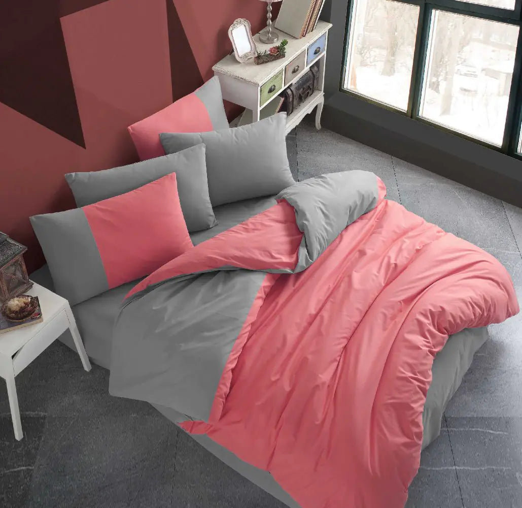 Poplin Double Duvet Cover Set, 100% Cotton, Coral Hobby Diamond