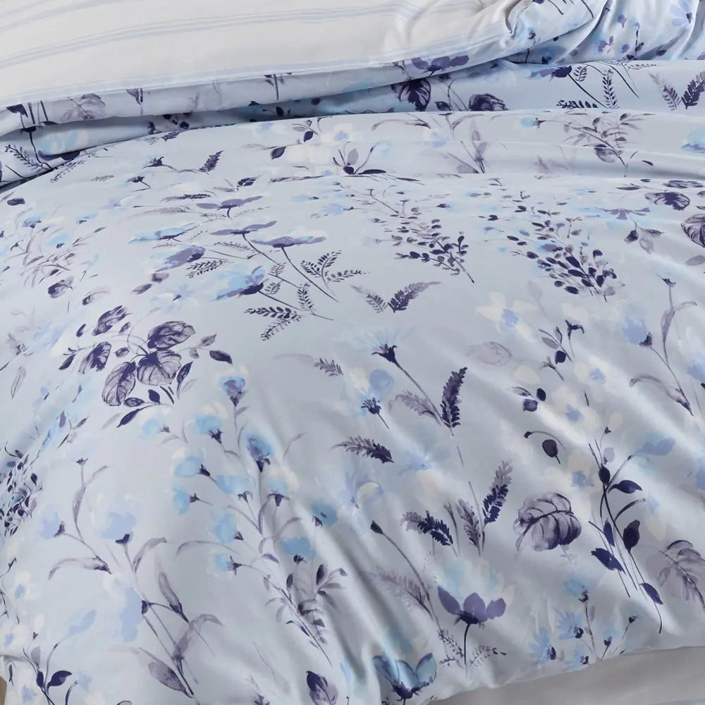 Emily Blue Satin Duvet Cover Set - 4-Piece Double Bedding