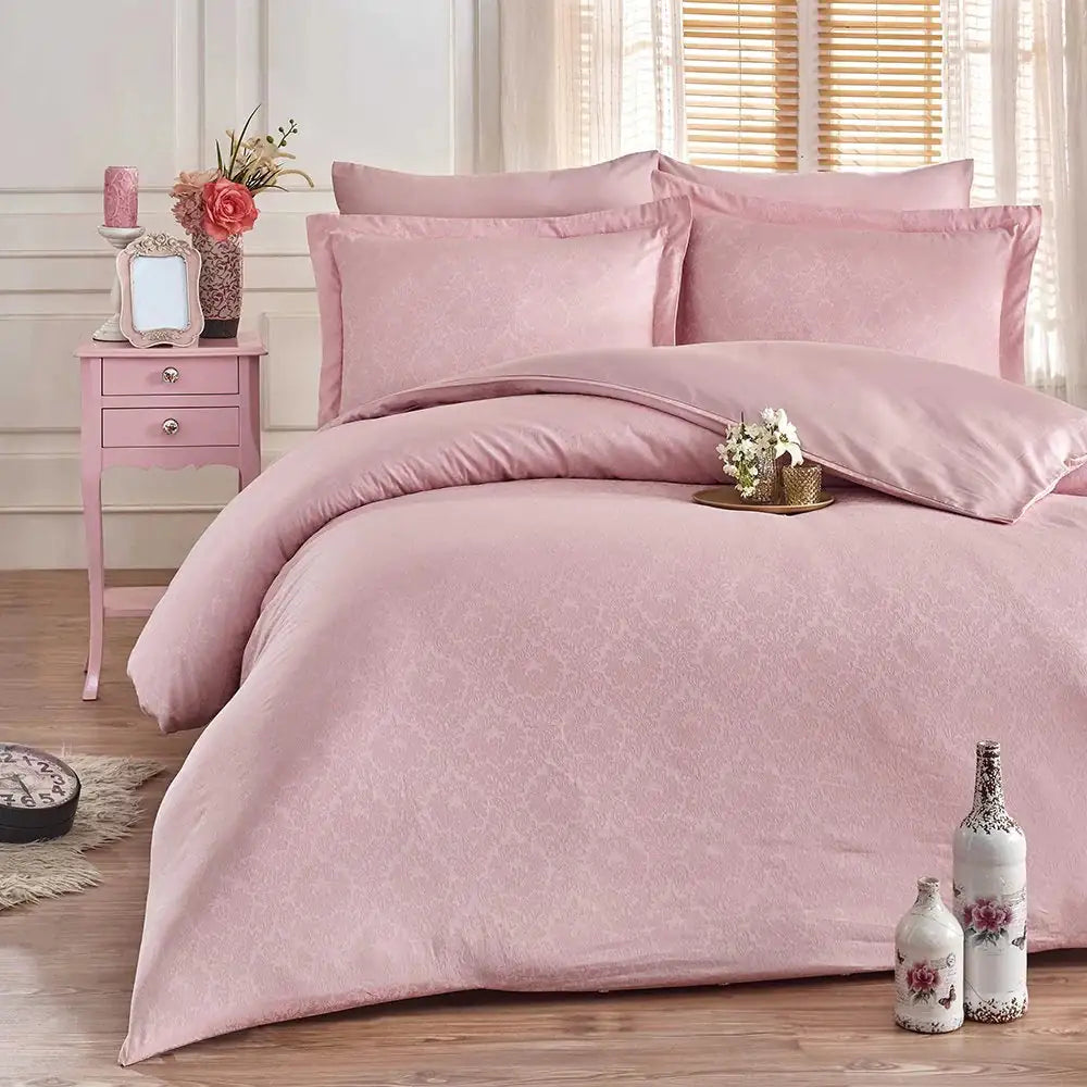 Double Jacquard Satin Duvet Cover Set in Damask Powder