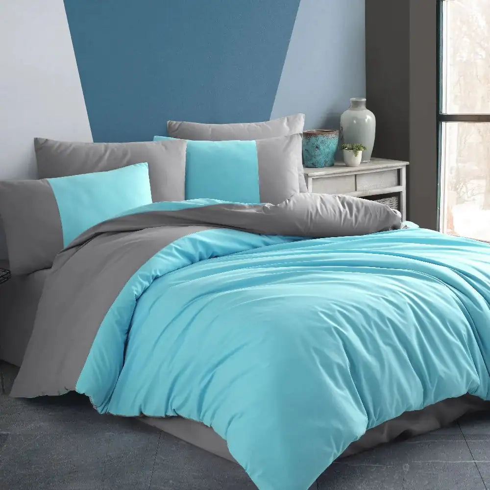 Diamond Turquoise 100% Cotton Poplin Double Bed Duvet Cover Set with Pillowcases