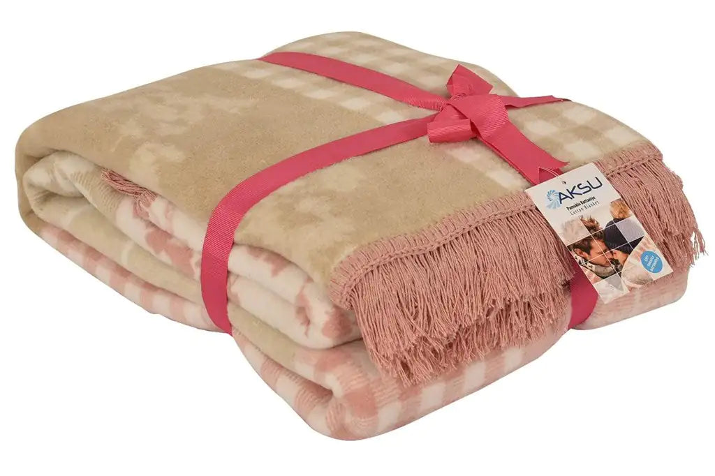 Premium Double-Layered Cotton Blend Blanket - Queen Size 180x220 cm, All-Season Comfort