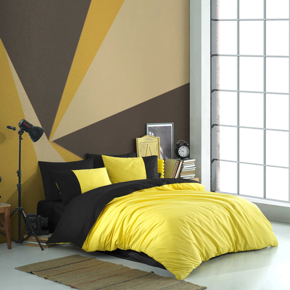 Poplin Double Duvet Cover Set - Yellow & Black Hobby Diamond