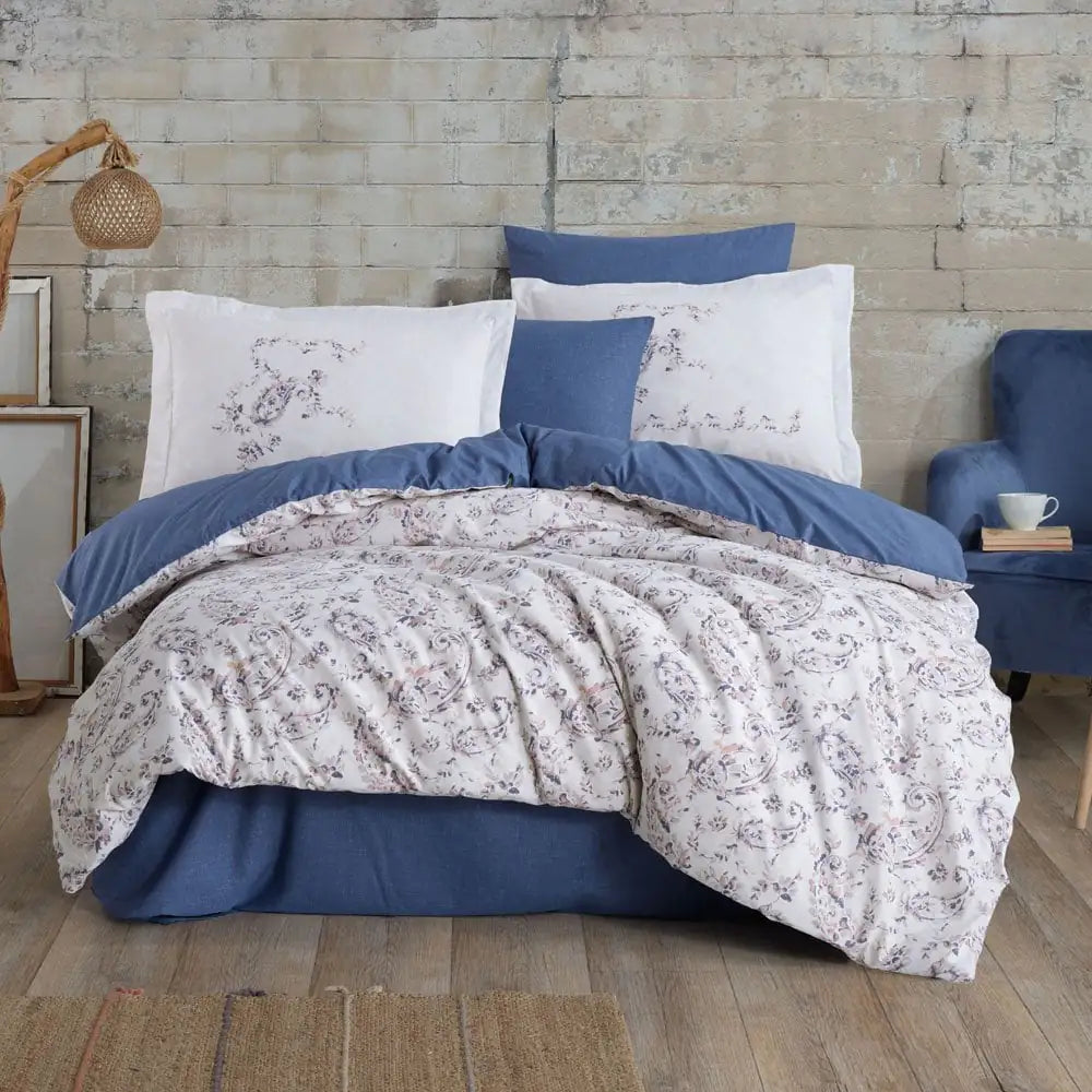 Double Duvet Cover Set in Calvina Blue Ranforce Cotton