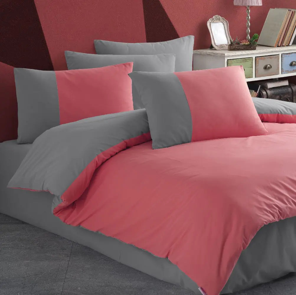 Poplin Double Duvet Cover Set, 100% Cotton, Coral Hobby Diamond